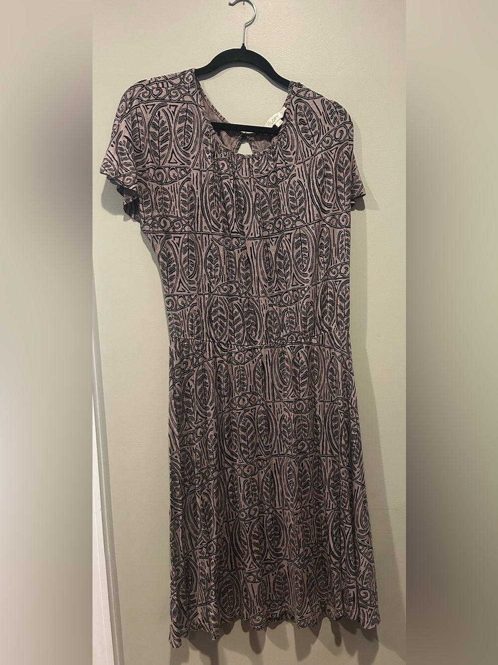LOFT Tan and Black Patterned Midi Dress